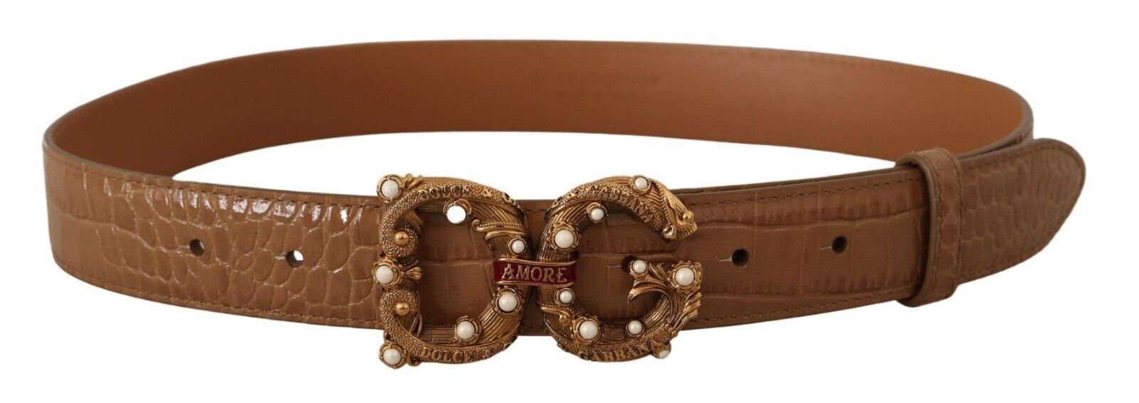 Dolce &amp; Gabbana Ceinture Amore élégante en cuir croco avec perles