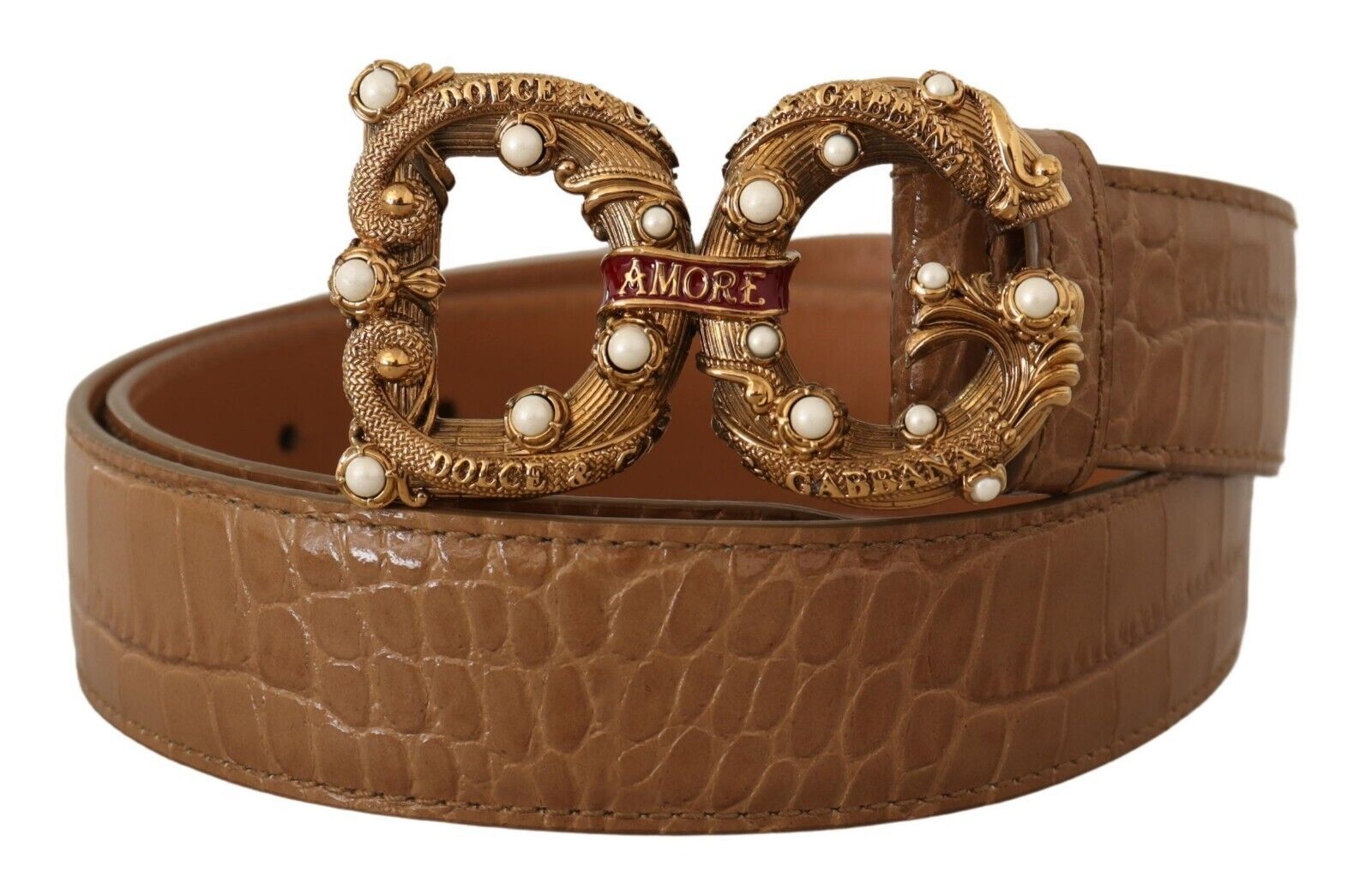 Dolce &amp; Gabbana Ceinture Amore élégante en cuir croco avec perles