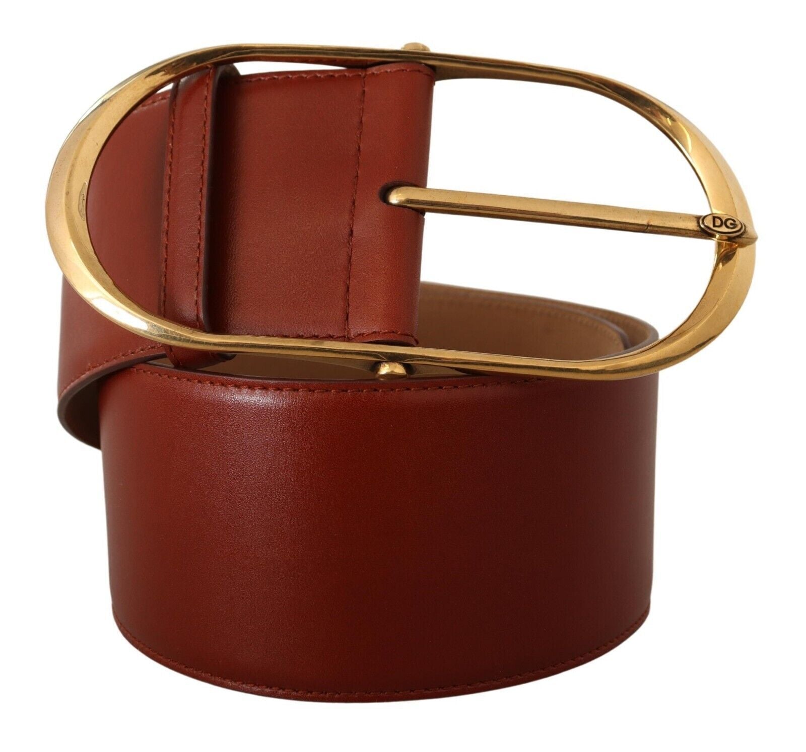 Dolce &amp; Gabbana Ceinture élégante en cuir marron avec accents dorés