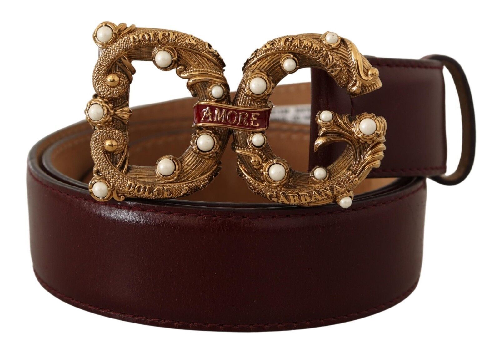 Dolce &amp; Gabbana Ceinture Amore élégante en cuir bordeaux