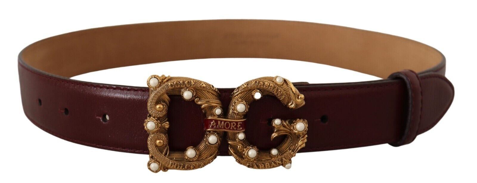 Dolce &amp; Gabbana Ceinture Amore élégante en cuir bordeaux