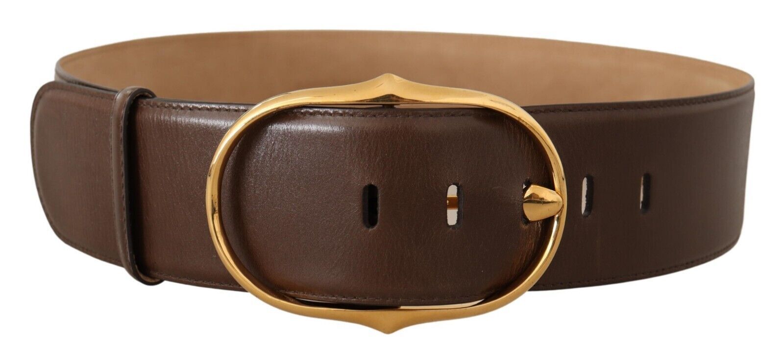 Dolce &amp; Gabbana Ceinture élégante en cuir marron avec boucle dorée