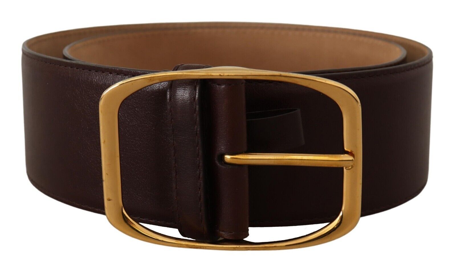 Dolce &amp; Gabbana Ceinture élégante en cuir marron foncé avec boucle dorée