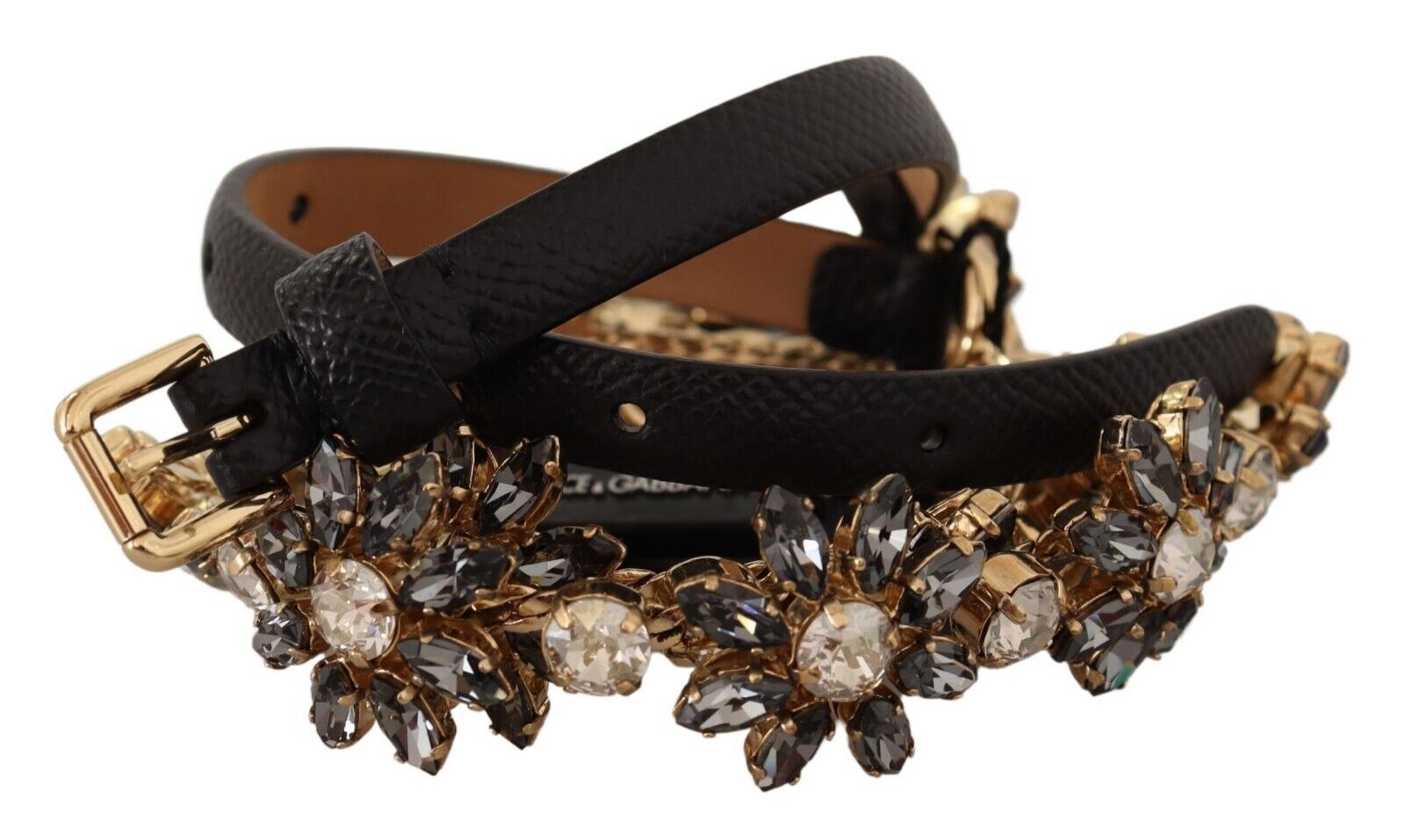 Dolce &amp; Gabbana Ceinture en cuir élégante avec chaîne en marguerite et cristaux