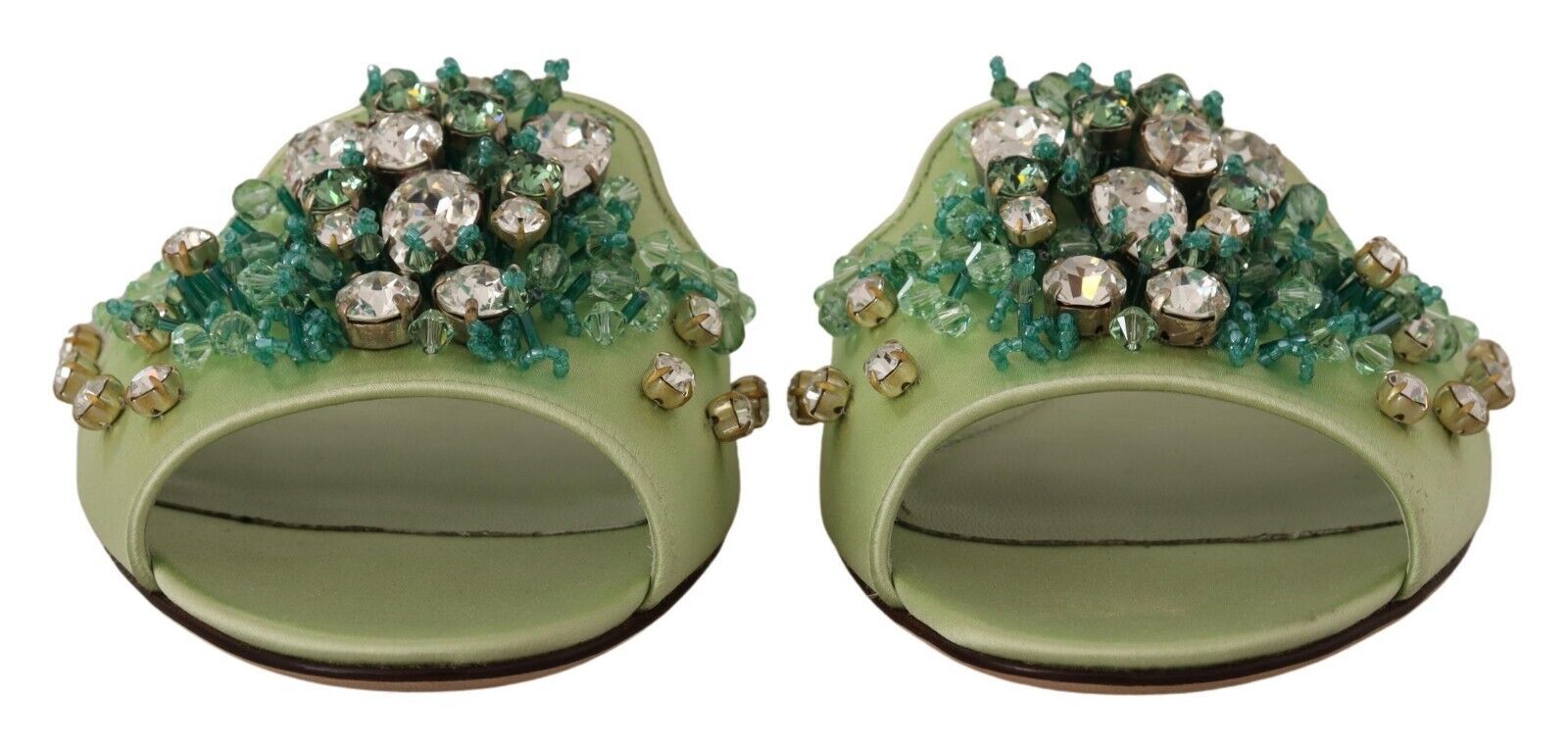 Dolce &amp; Gabbana Claquettes élégantes en cuir vert ornées de cristaux