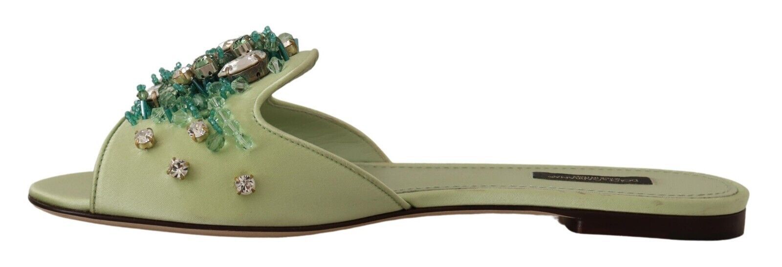 Dolce &amp; Gabbana Claquettes élégantes en cuir vert ornées de cristaux