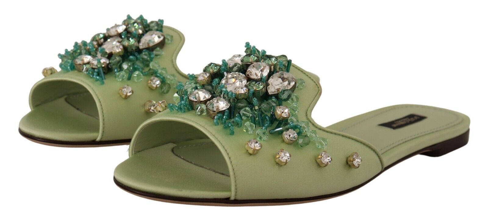 Dolce &amp; Gabbana Claquettes élégantes en cuir vert ornées de cristaux