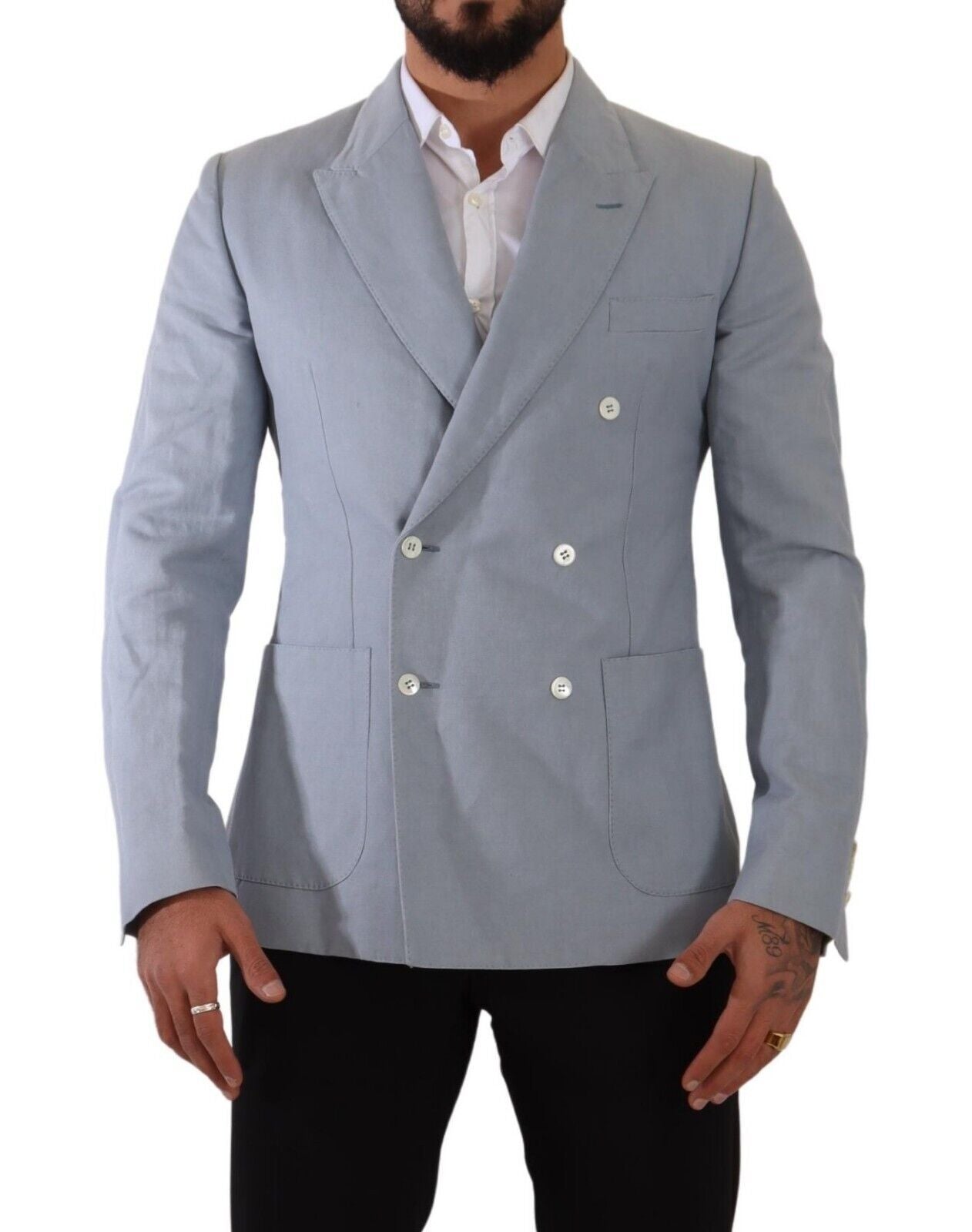 Dolce &amp; Gabbana Élégant Blazer Croisé Bleu Clair Coupe Slim