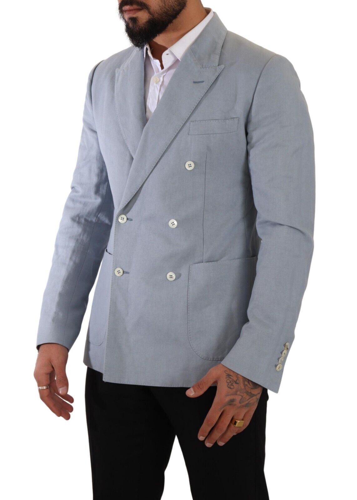 Dolce &amp; Gabbana Élégant Blazer Croisé Bleu Clair Coupe Slim