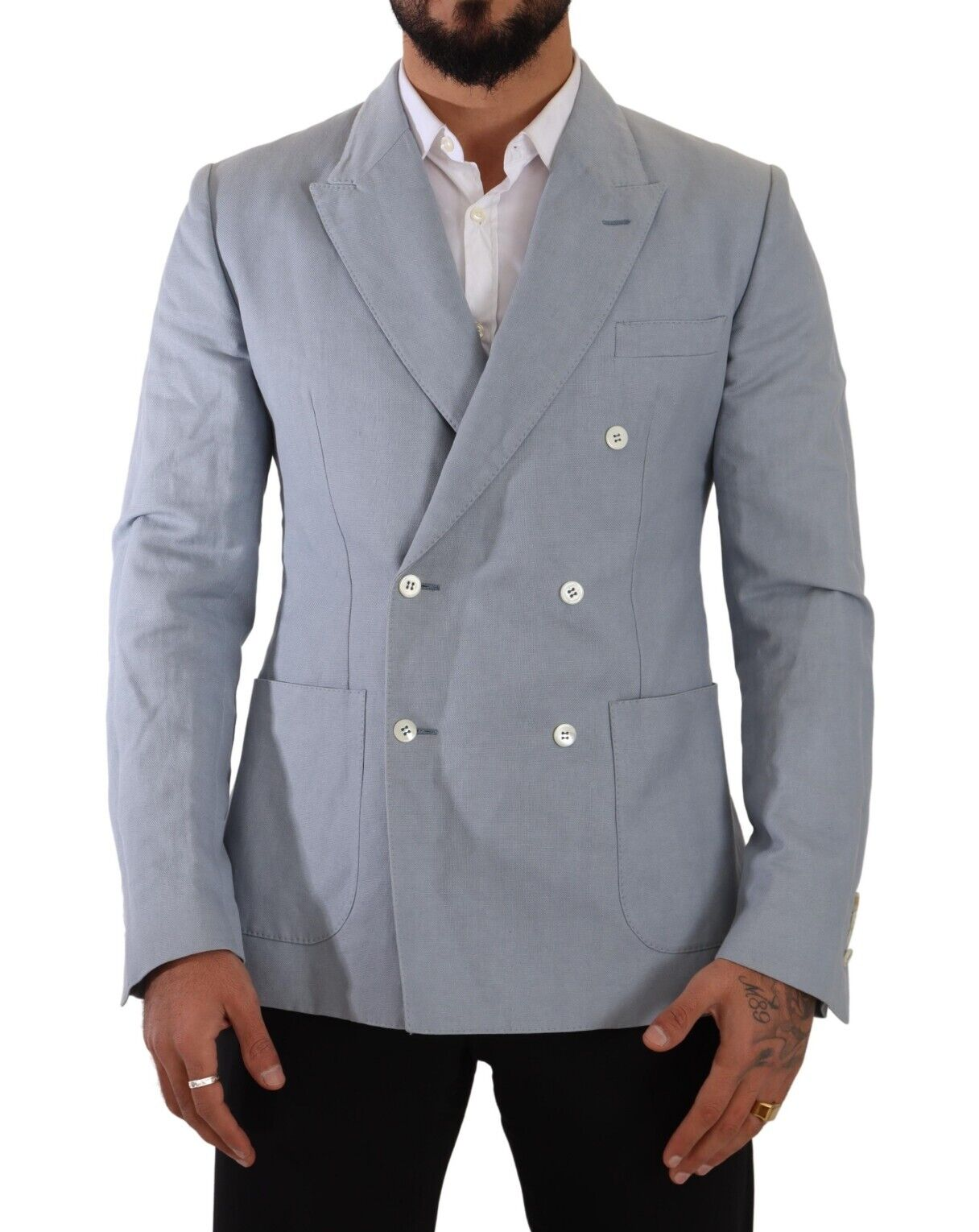 Dolce &amp; Gabbana Élégant Blazer Croisé Bleu Clair Coupe Slim