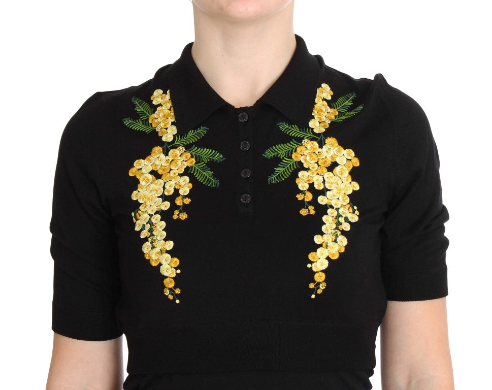 Dolce &amp; Gabbana Haut polo élégant en soie noire à fleurs