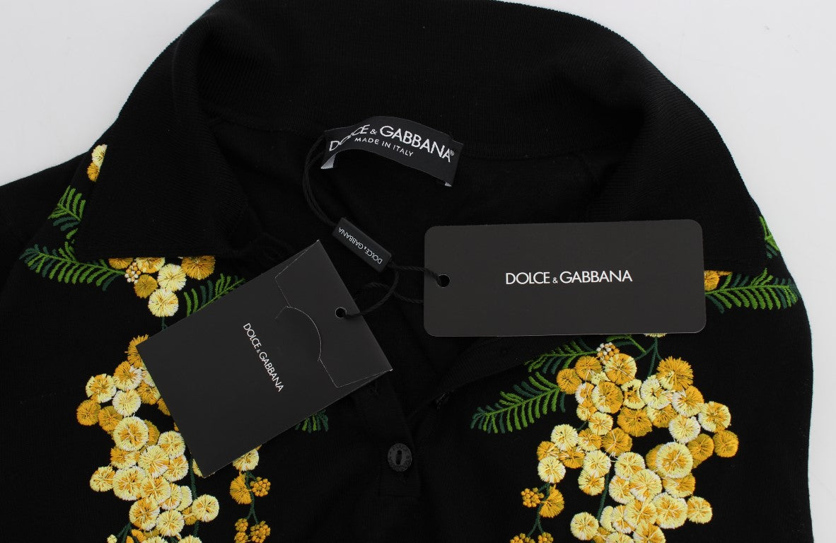 Dolce &amp; Gabbana Haut polo élégant en soie noire à fleurs