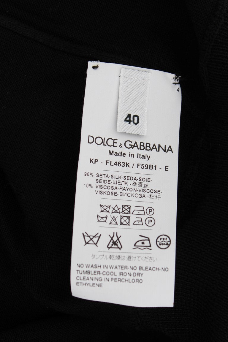 Dolce &amp; Gabbana Haut polo élégant en soie noire à fleurs