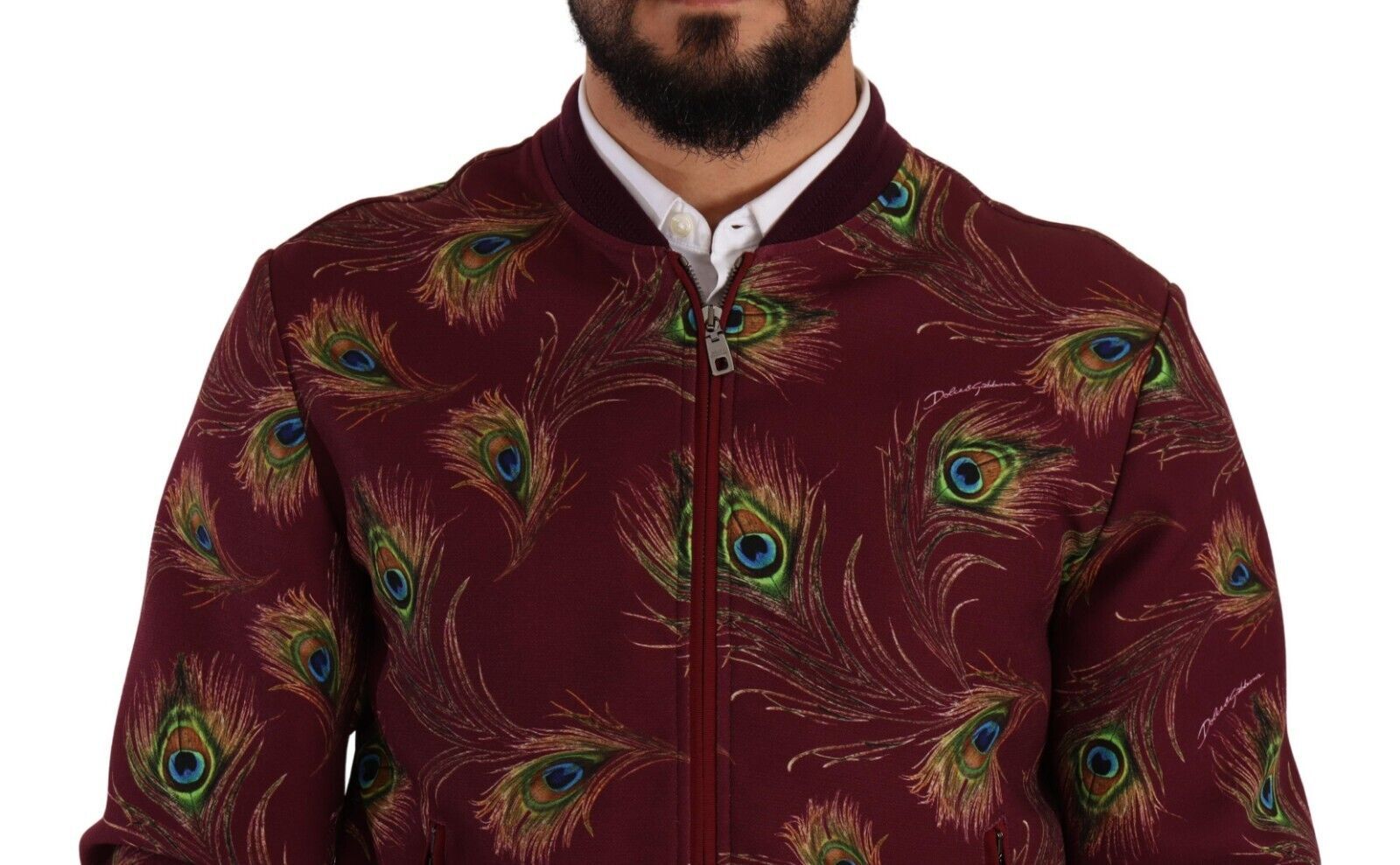 Dolce &amp; Gabbana Blouson aviateur à imprimé paon rouge radiant