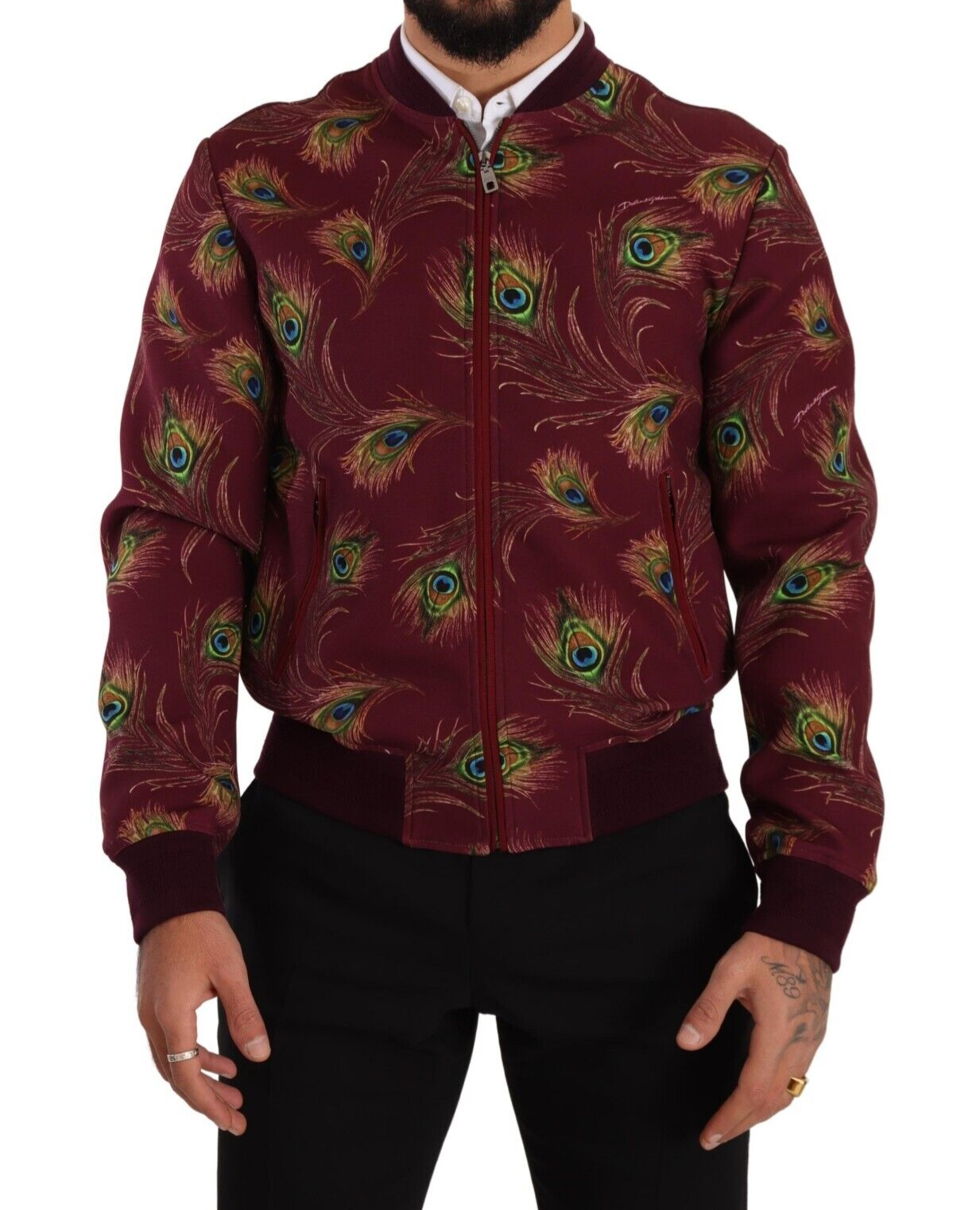 Dolce &amp; Gabbana Blouson aviateur à imprimé paon rouge radiant