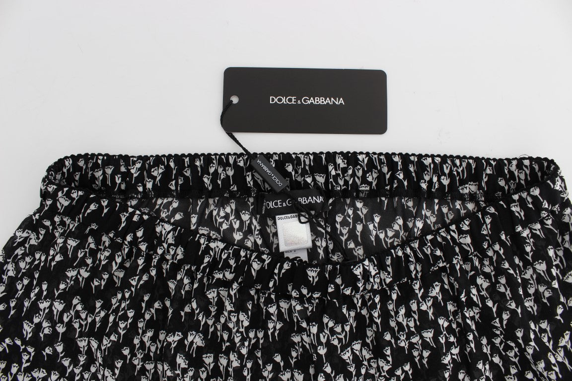 Dolce &amp; Gabbana Short élégant en soie et dentelle florale noire et blanche