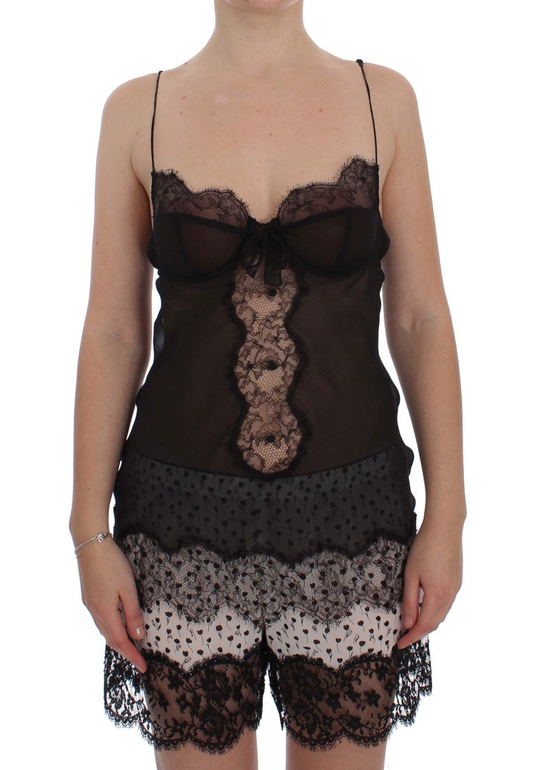 Dolce &amp; Gabbana Chemise de lingerie élégante en dentelle de soie noire