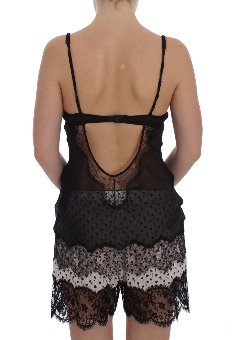 Dolce &amp; Gabbana Chemise de lingerie élégante en dentelle de soie noire