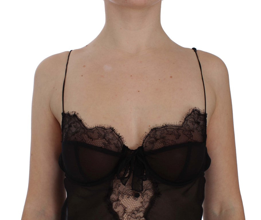 Dolce &amp; Gabbana Chemise de lingerie élégante en dentelle de soie noire