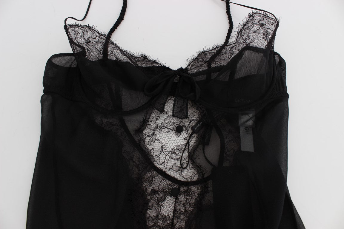 Dolce &amp; Gabbana Chemise de lingerie élégante en dentelle de soie noire