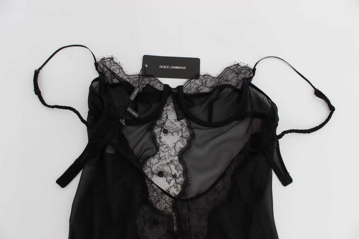 Dolce &amp; Gabbana Chemise de lingerie élégante en dentelle de soie noire