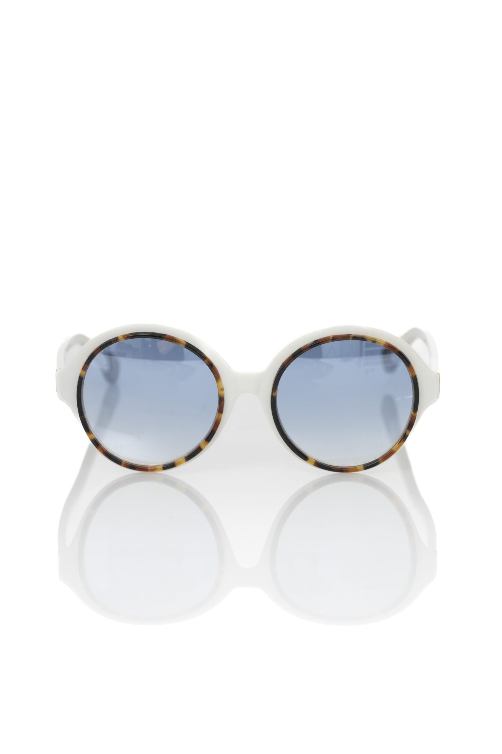 Frankie Morello Chic White Round Sunglasses with Blue Shaded Lens