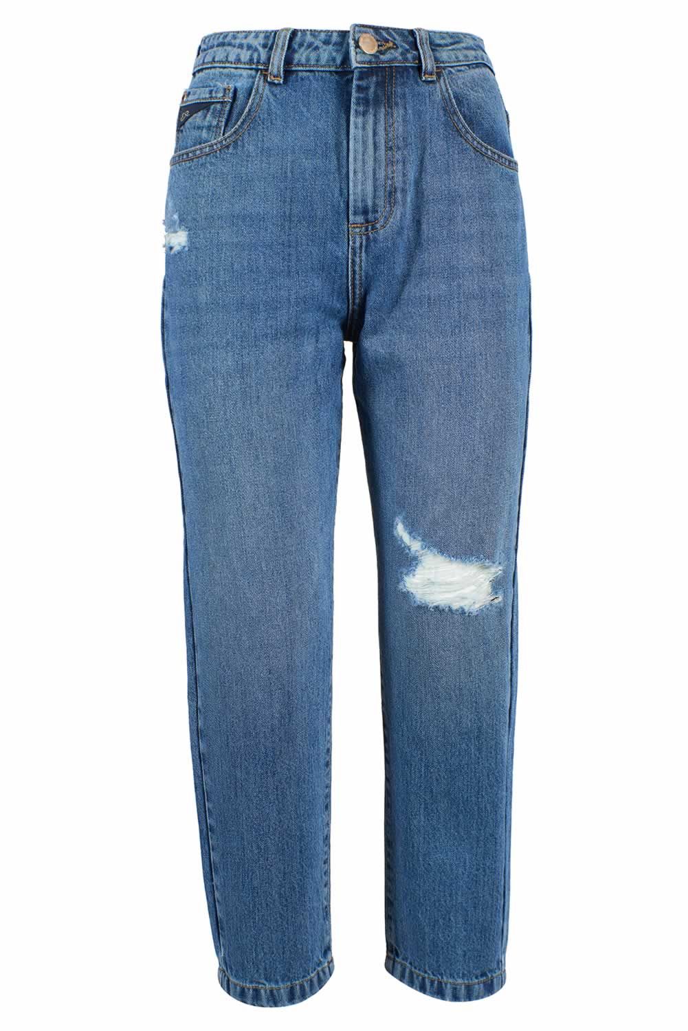 Jeans bleu déchiré taille haute Yes Zee pour femme