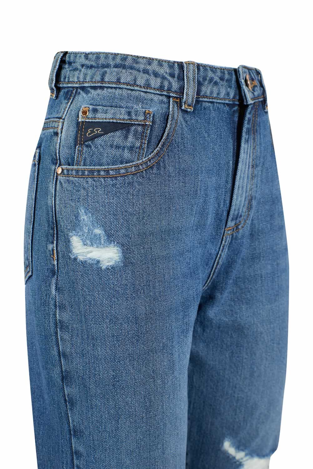 Jeans bleu déchiré taille haute Yes Zee pour femme