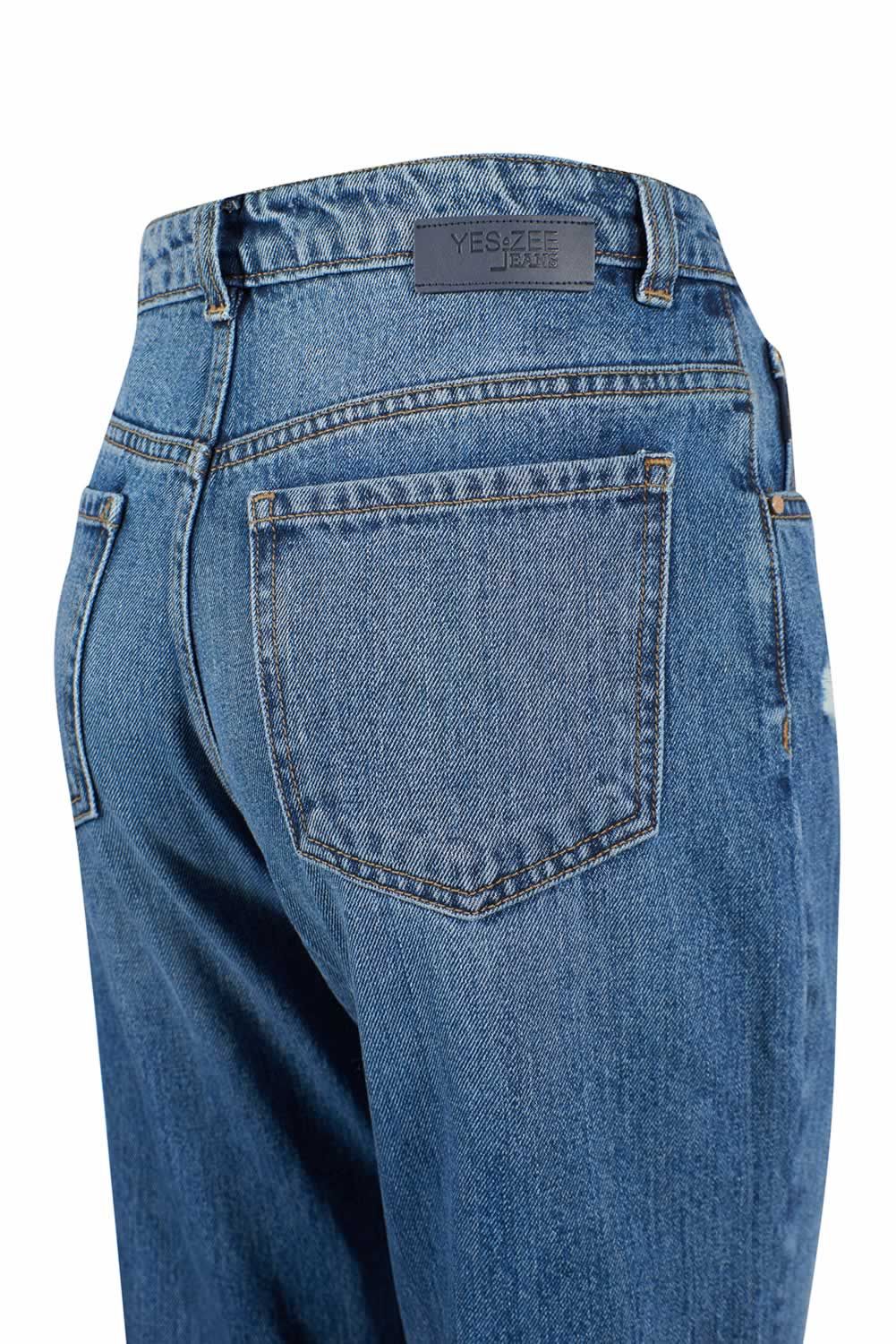 Jeans bleu déchiré taille haute Yes Zee pour femme