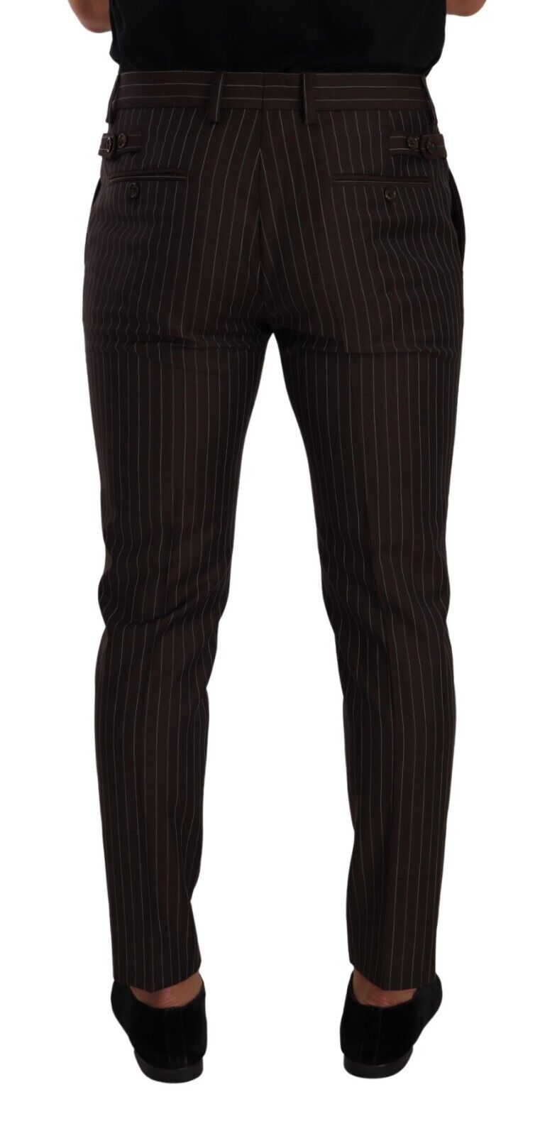 Dolce &amp; Gabbana Pantalon élégant en laine à rayures marron pour homme