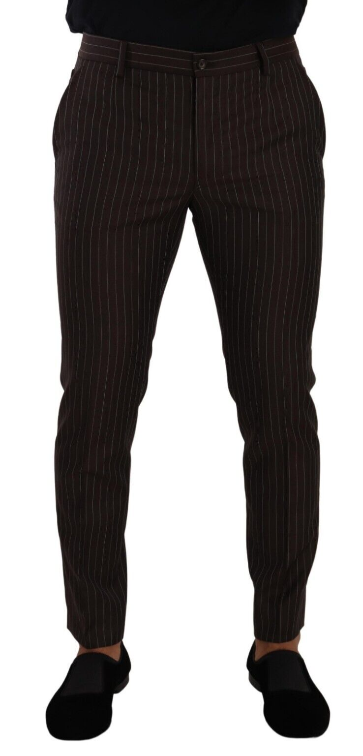 Dolce &amp; Gabbana Pantalon élégant en laine à rayures marron pour homme