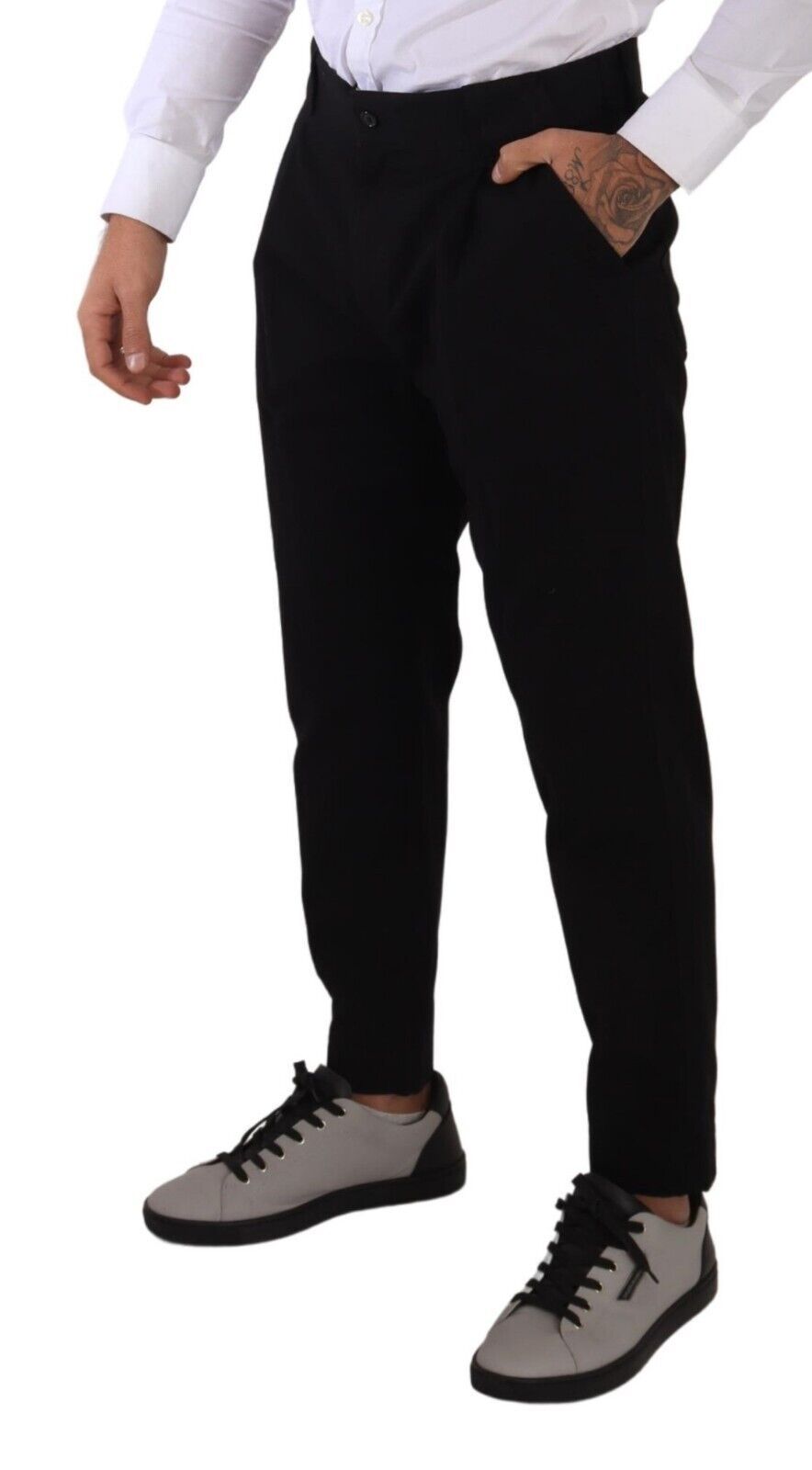 Dolce &amp; Gabbana Pantalon chino fuselé élégant en coton noir