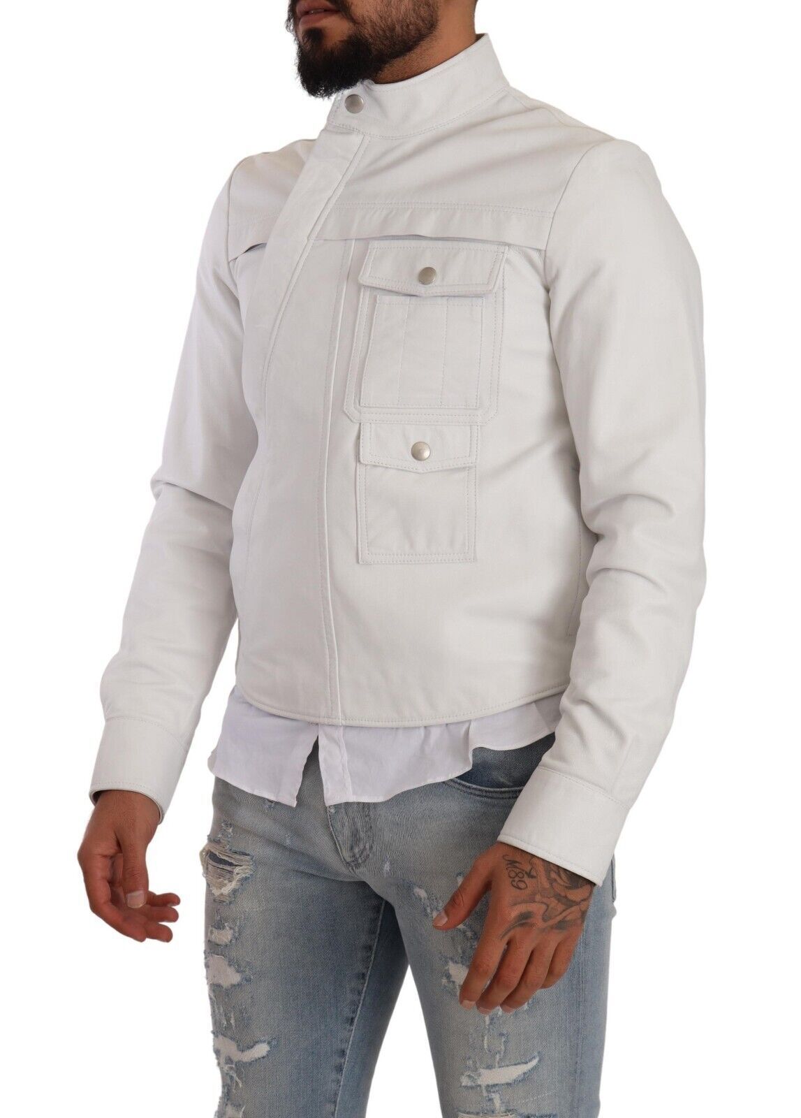 Diesel - Veste motard en cuir exquise blanche