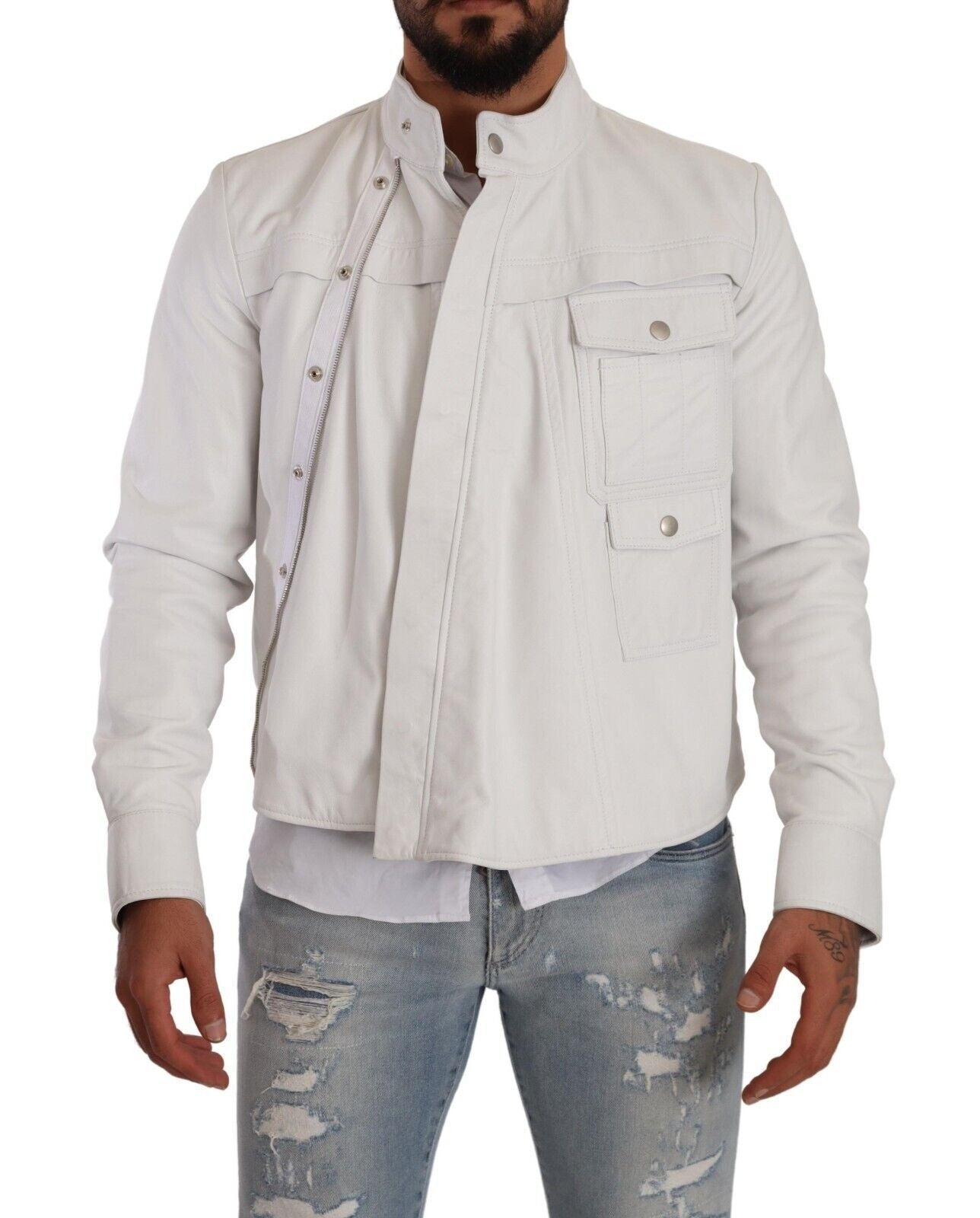 Diesel - Veste motard en cuir exquise blanche