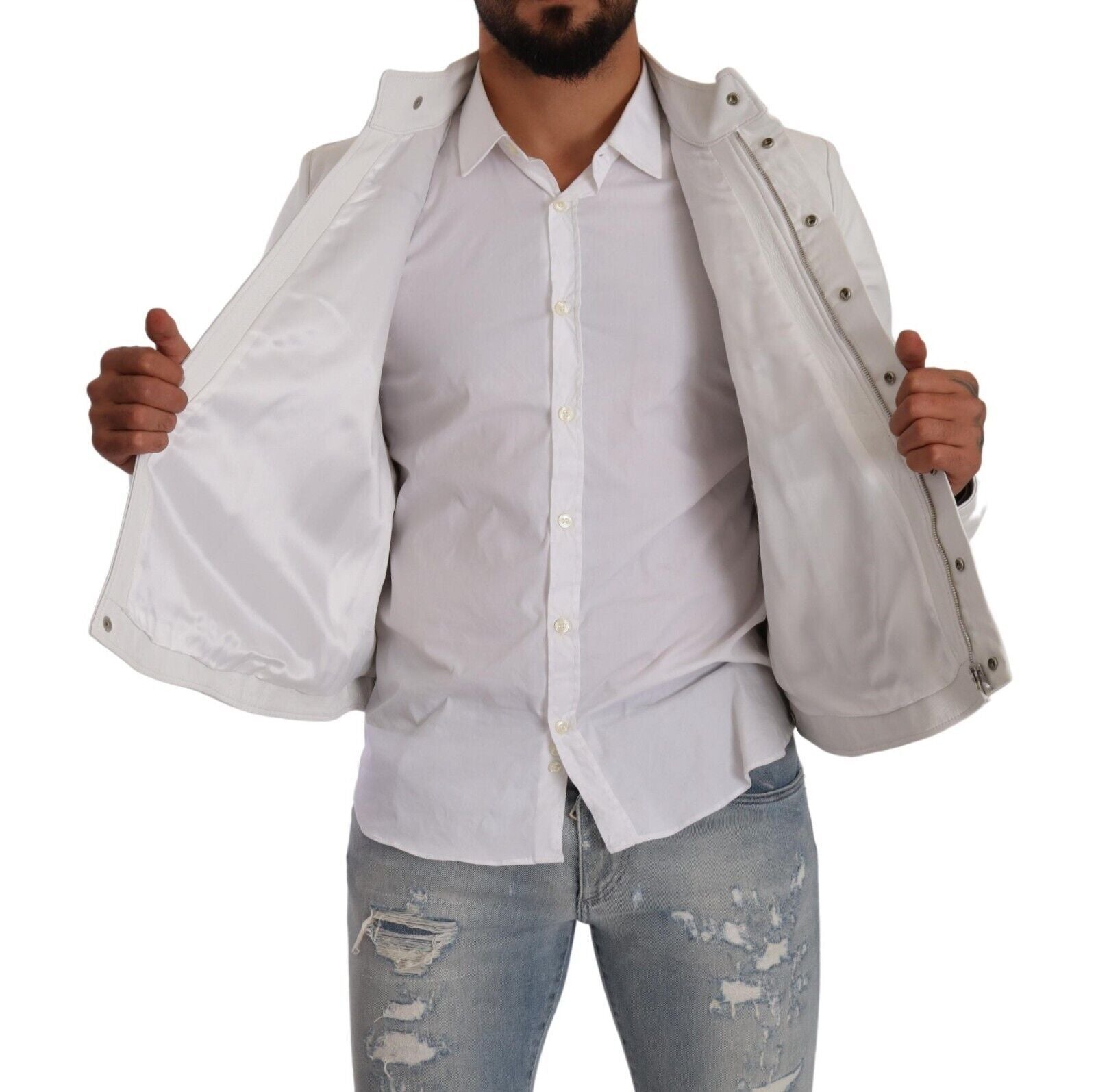 Diesel - Veste motard en cuir exquise blanche