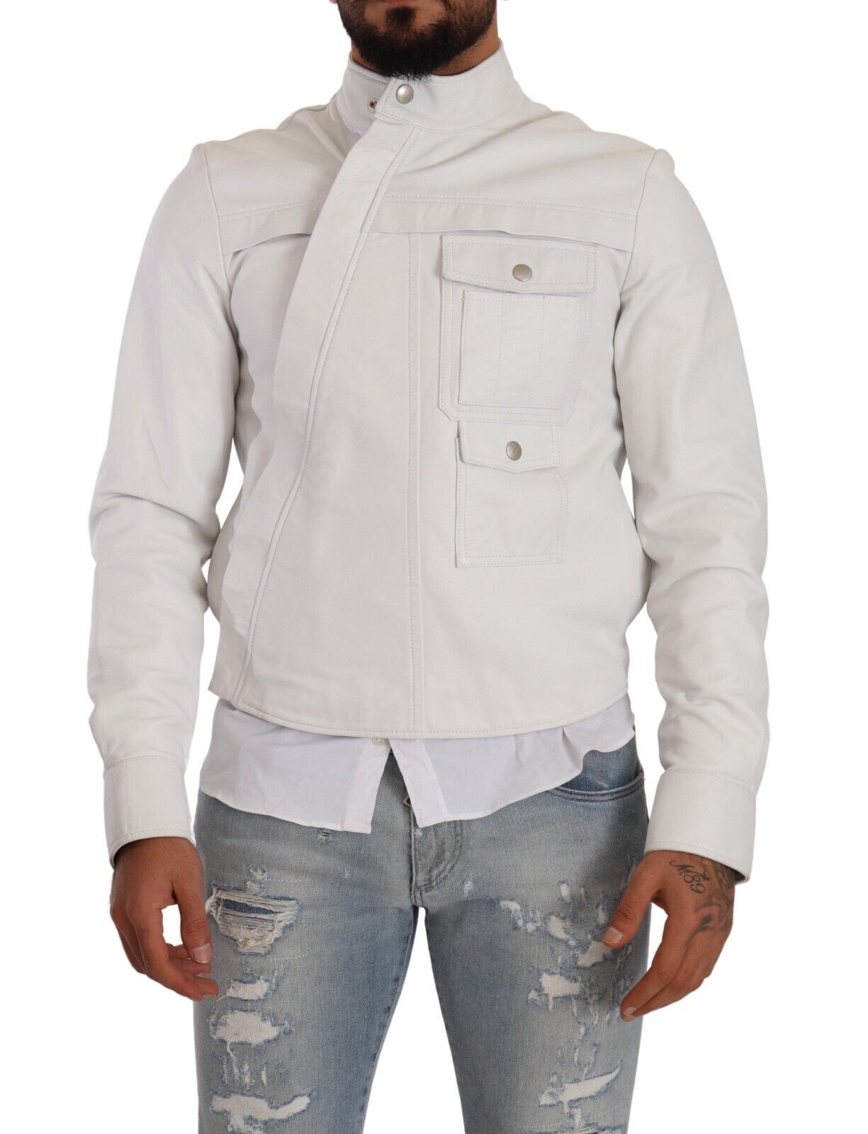 Diesel - Veste motard en cuir exquise blanche