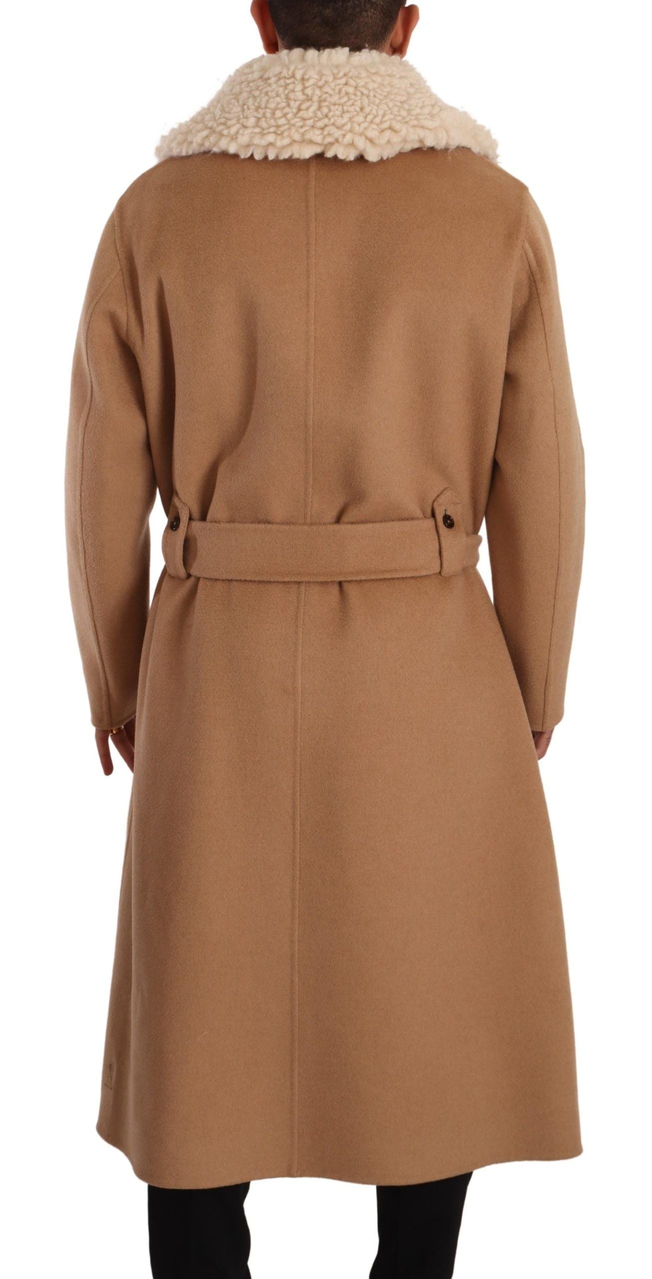 Dolce & Gabbana Opulent Beige Shearling-Collar Overcoat