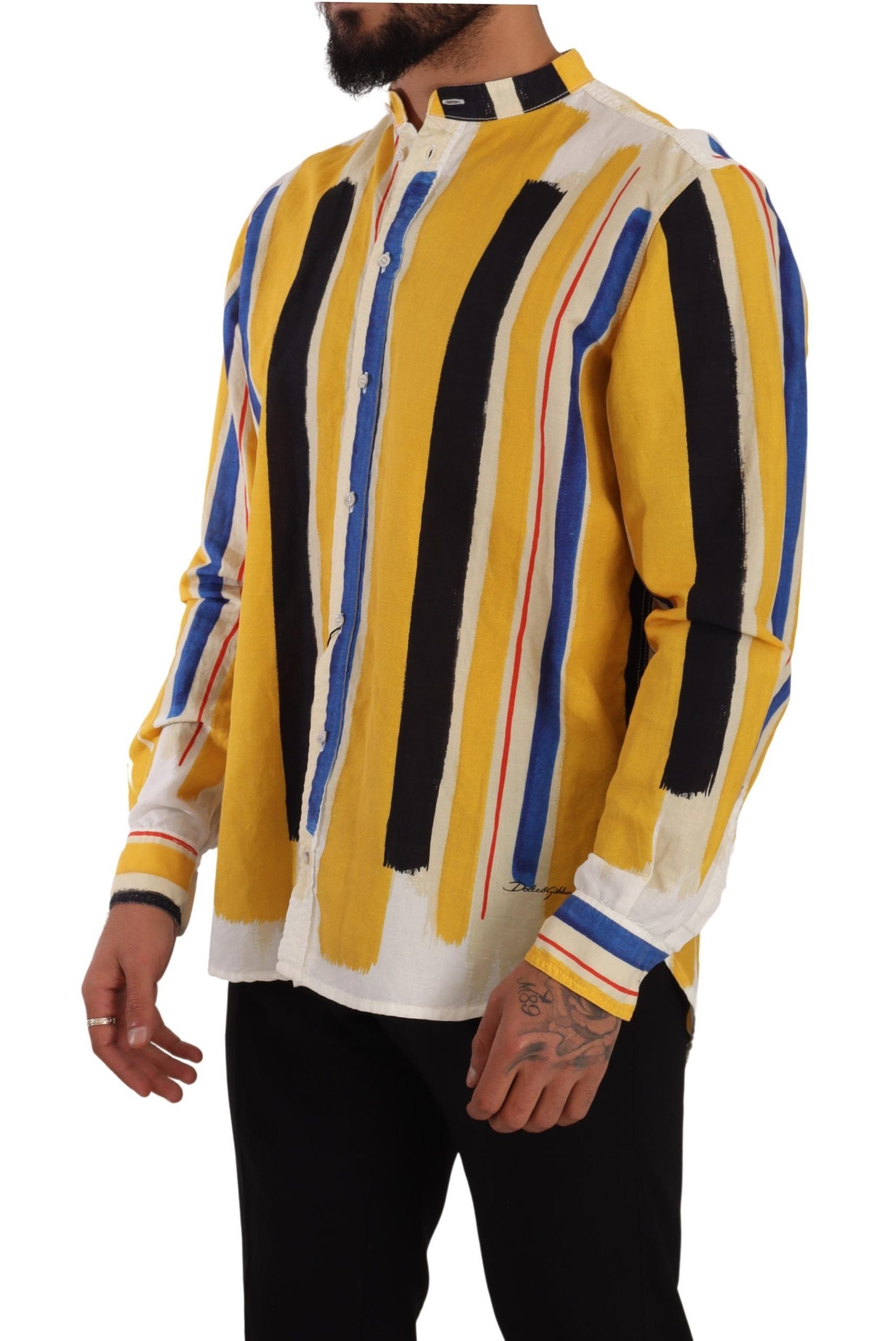 Dolce & Gabbana Elegant Yellow Striped Henley Shirt