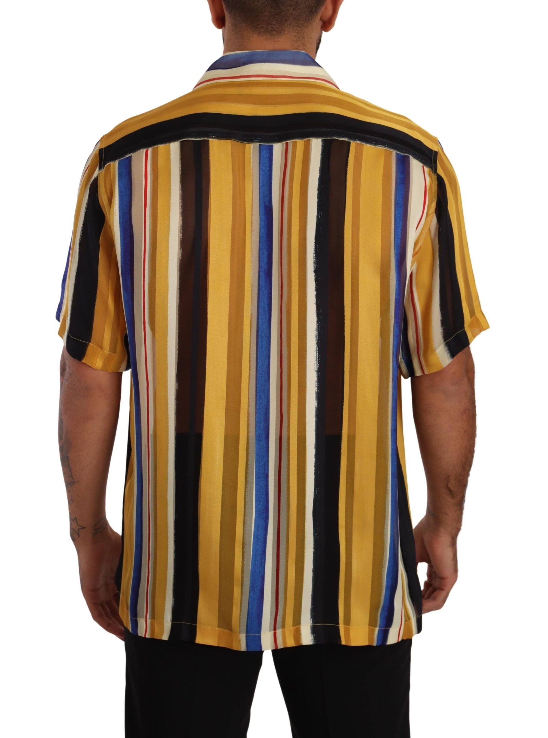 Chemise homme en soie mélangée à rayures jaunes Dolce &amp; Gabbana