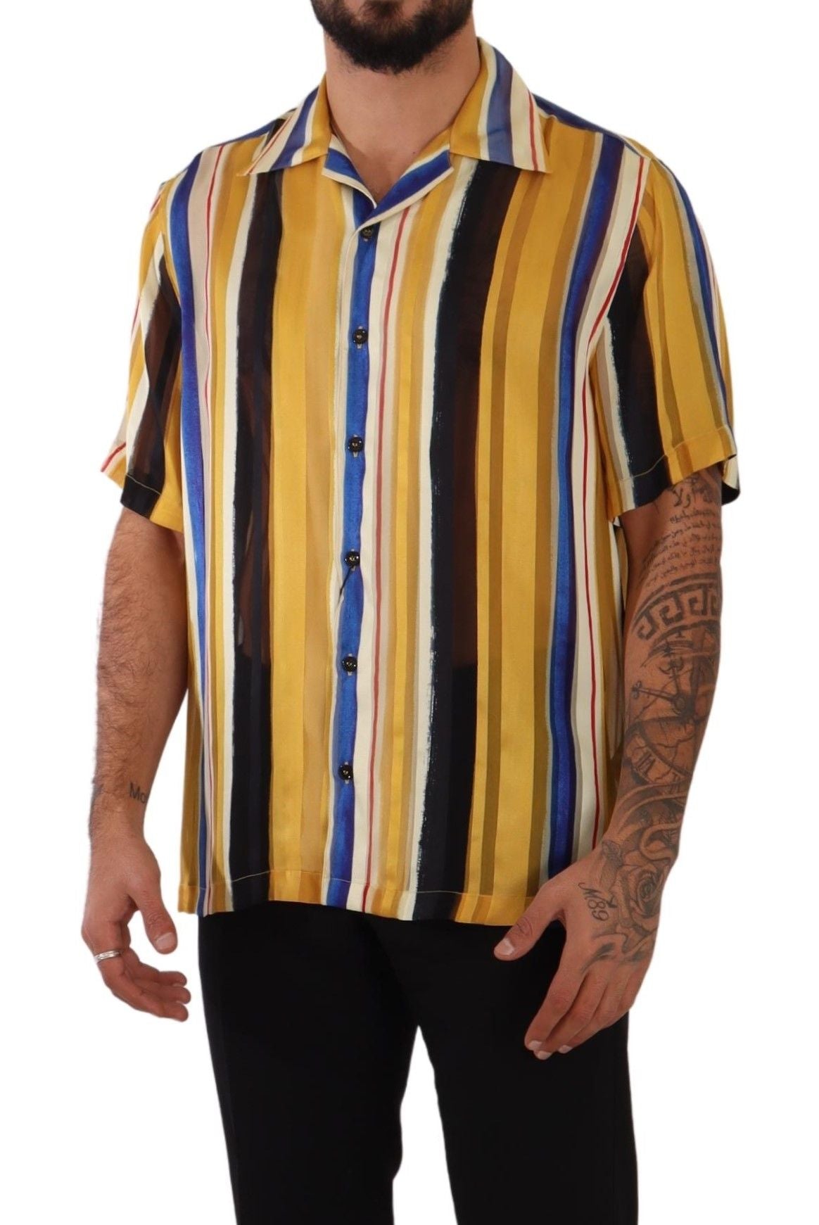 Chemise homme en soie mélangée à rayures jaunes Dolce &amp; Gabbana