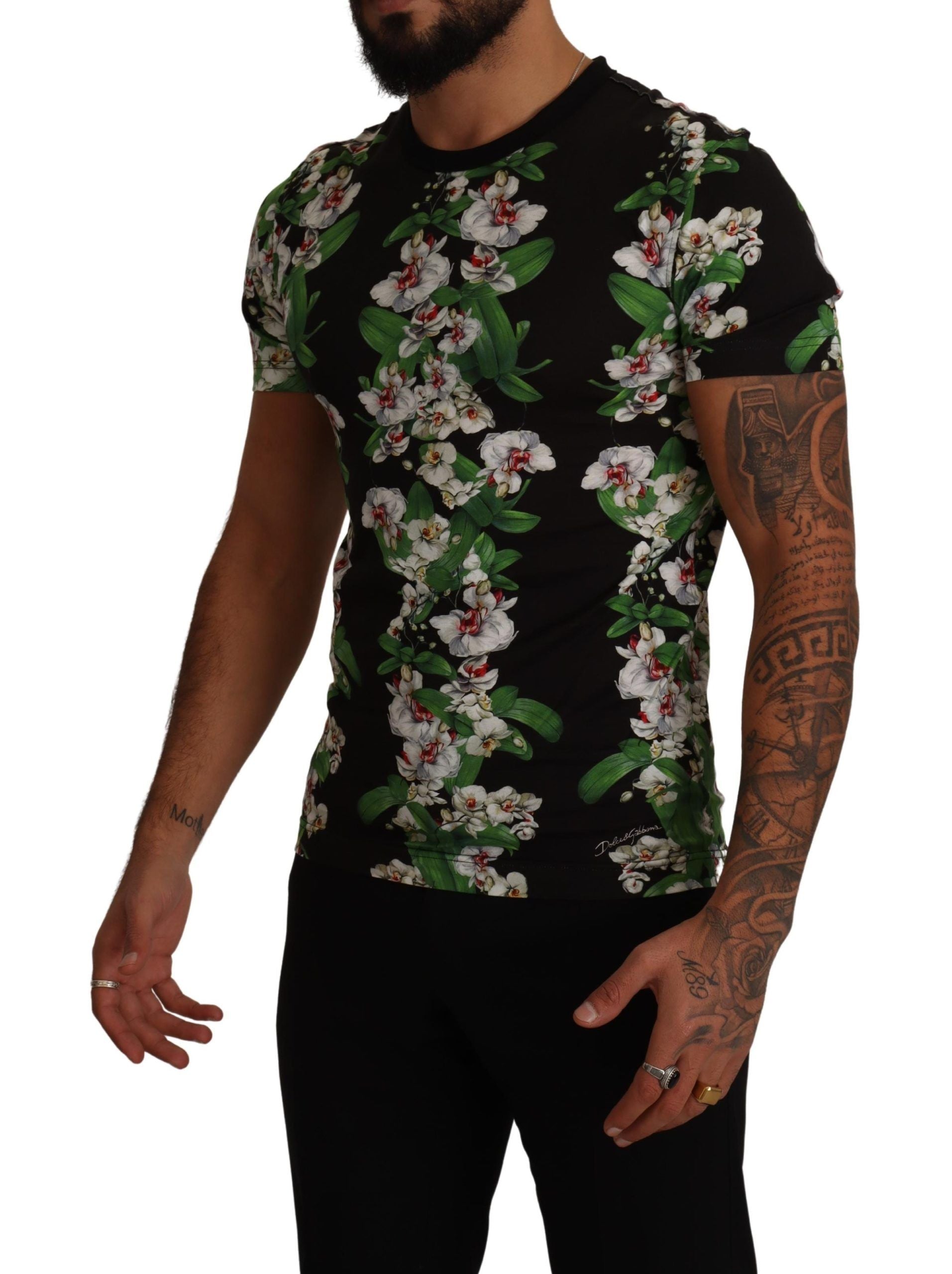 Dolce &amp; Gabbana T-shirt élégant à col rond et motif floral pour homme