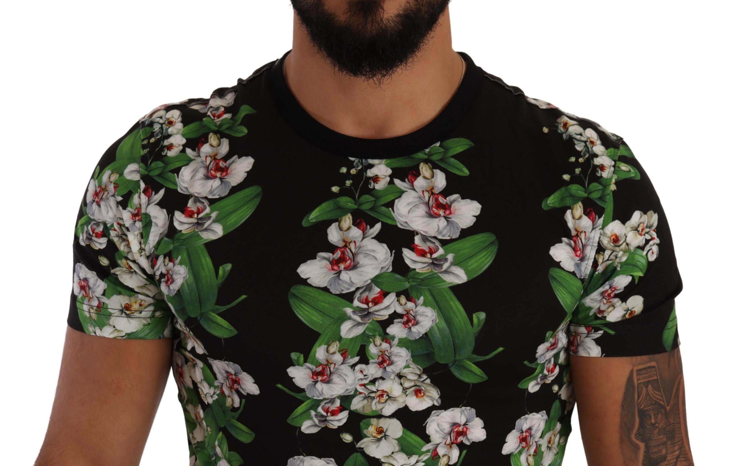 Dolce &amp; Gabbana T-shirt élégant à col rond et motif floral pour homme