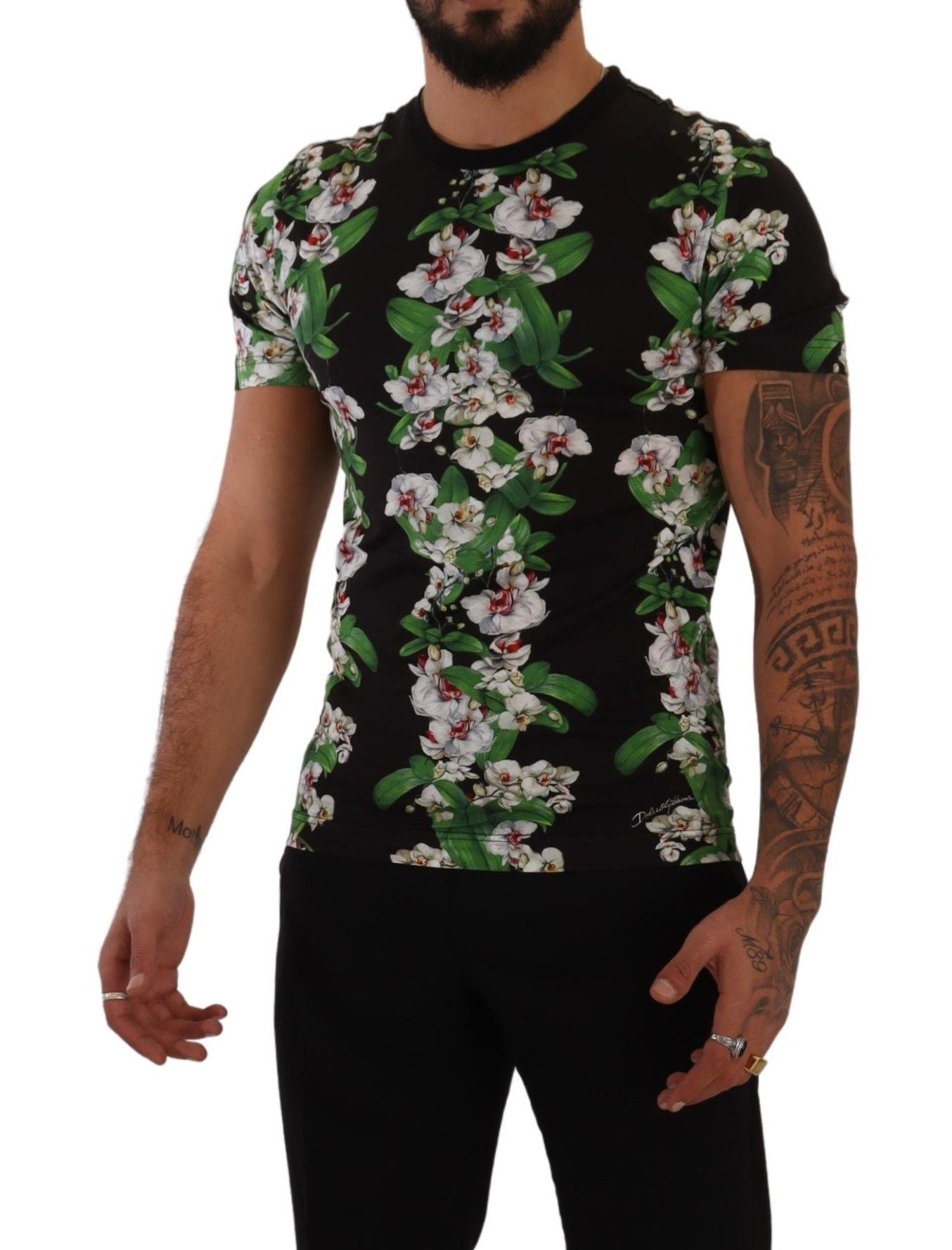 Dolce &amp; Gabbana T-shirt élégant à col rond et motif floral pour homme