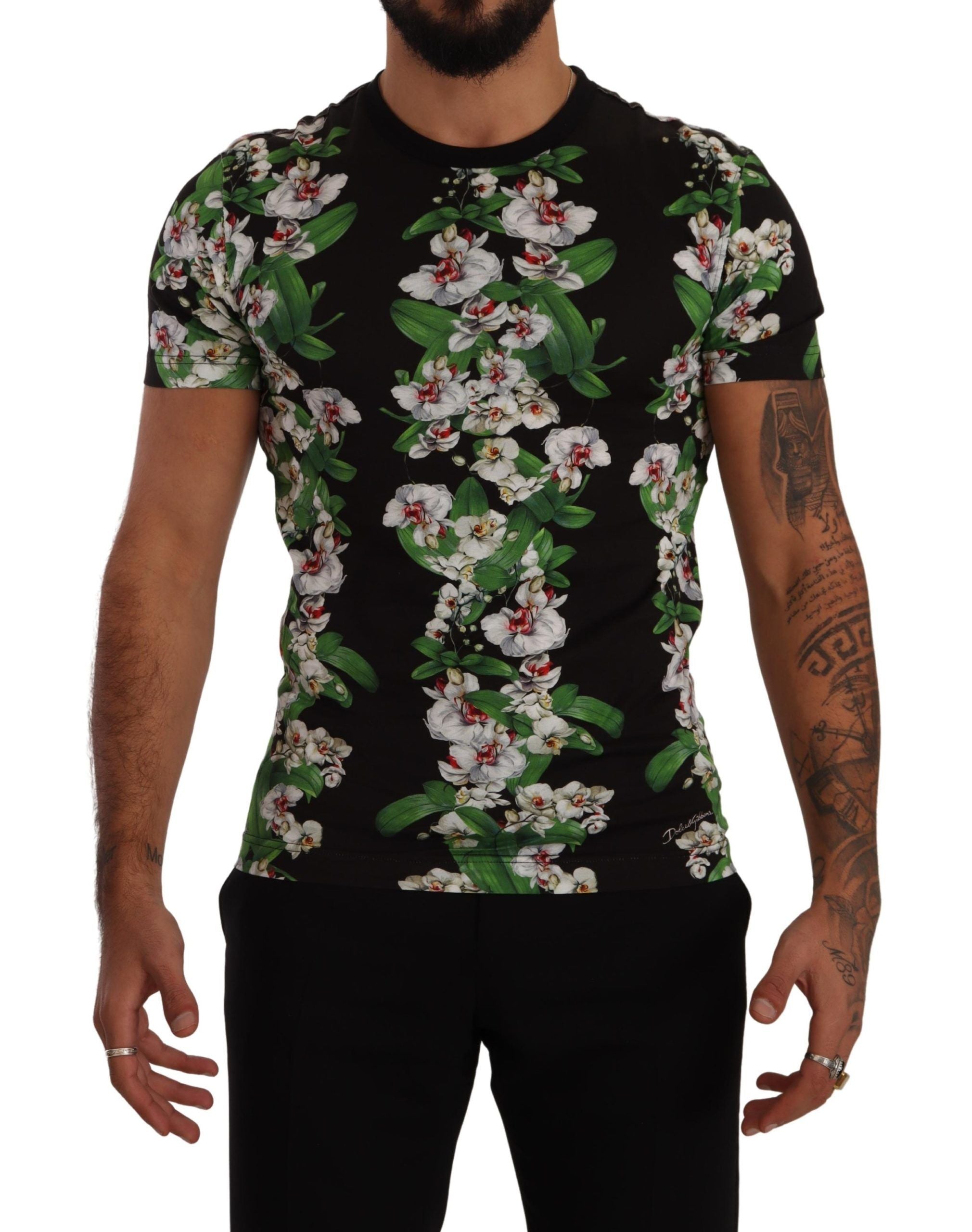 Dolce &amp; Gabbana T-shirt élégant à col rond et motif floral pour homme