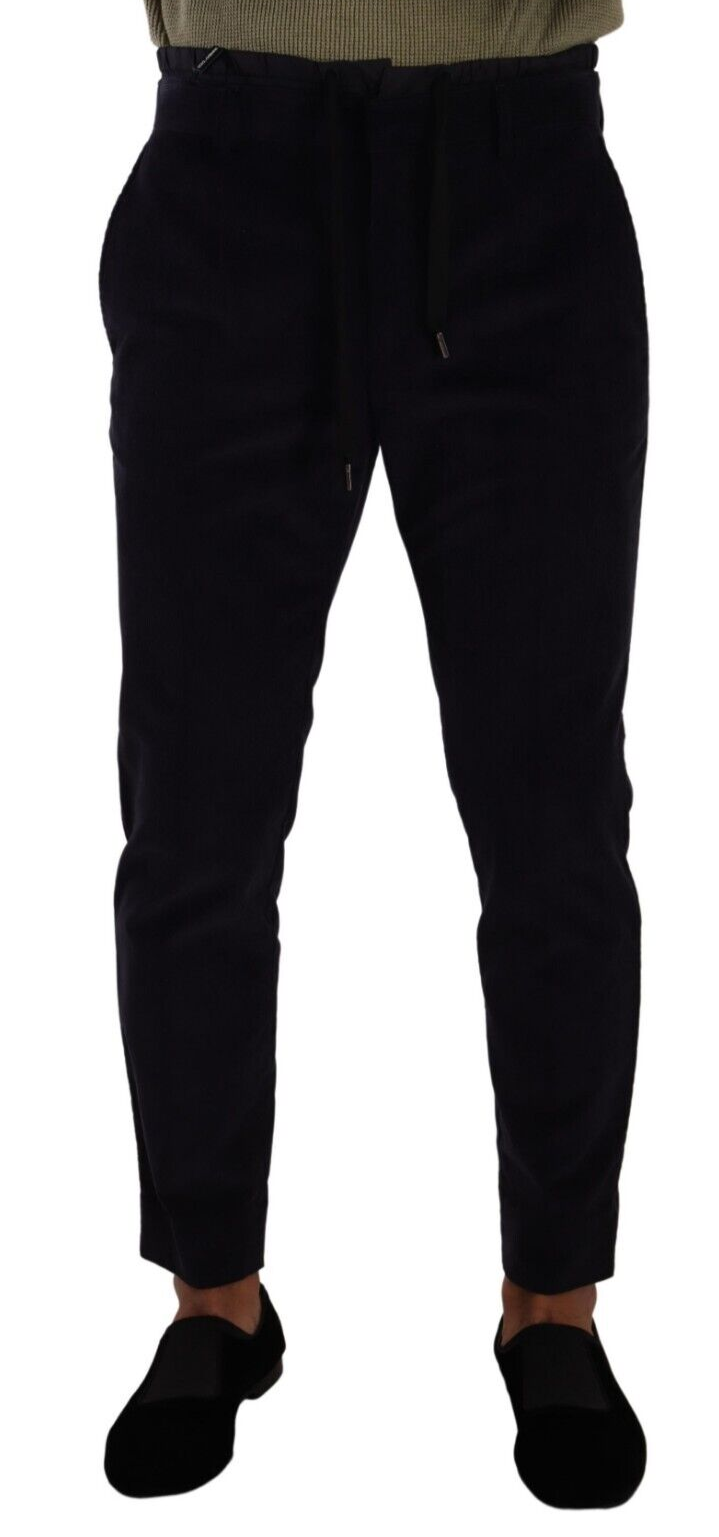 Dolce &amp; Gabbana Pantalon en velours côtelé de luxe coupe slim en bleu foncé