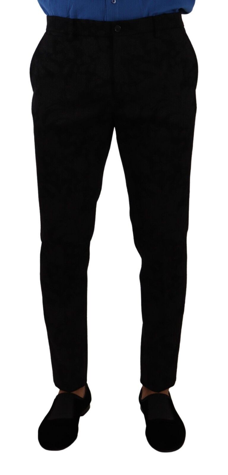 Dolce &amp; Gabbana Pantalon habillé élégant coupe slim en brocart noir