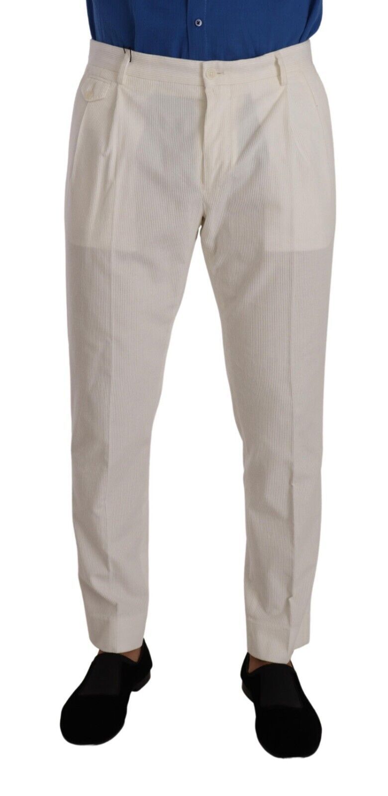 Dolce &amp; Gabbana Pantalon élégant en velours côtelé fuselé en blanc cassé