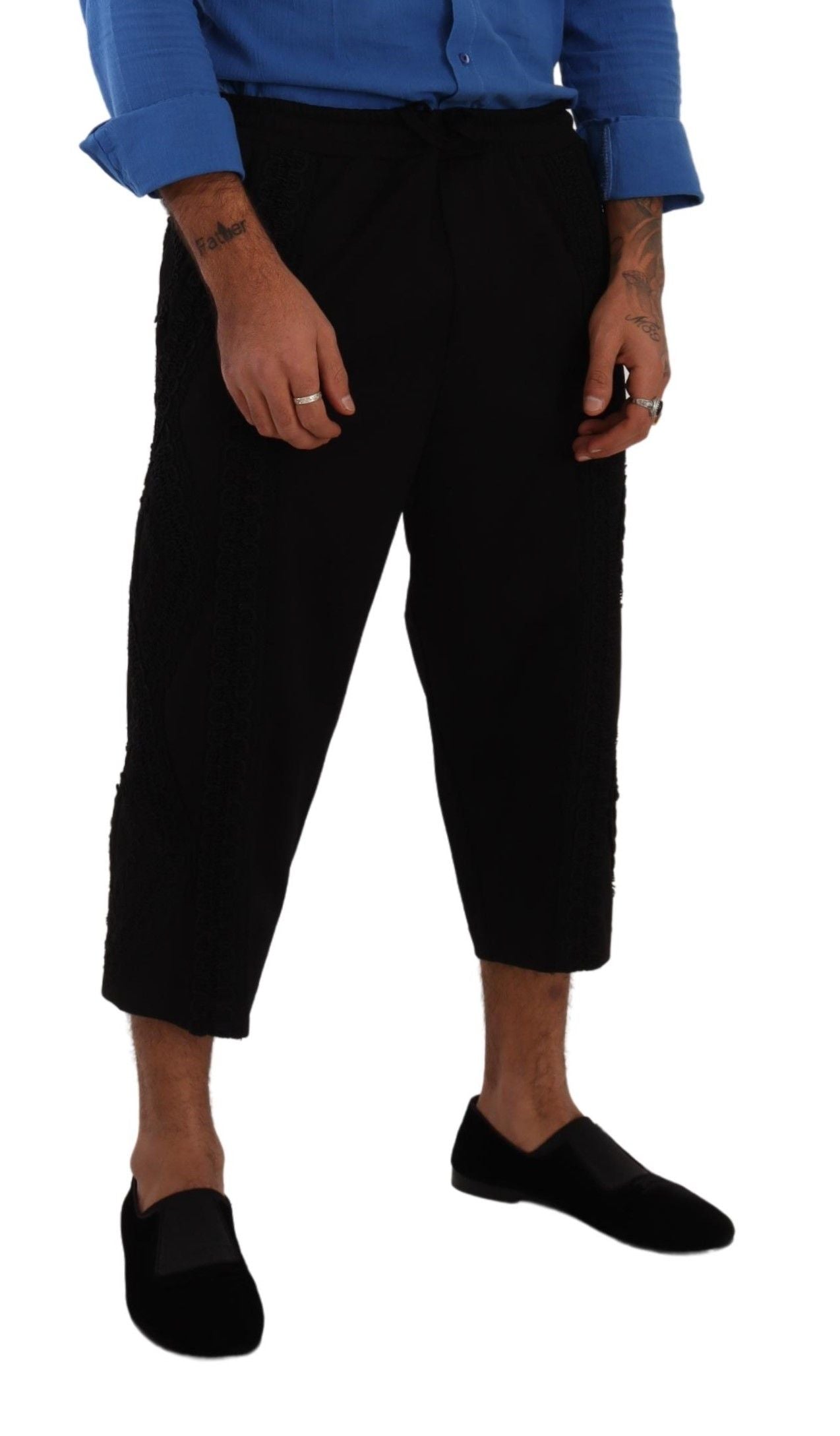 Dolce &amp; Gabbana Pantalon court élégant en coton mélangé noir