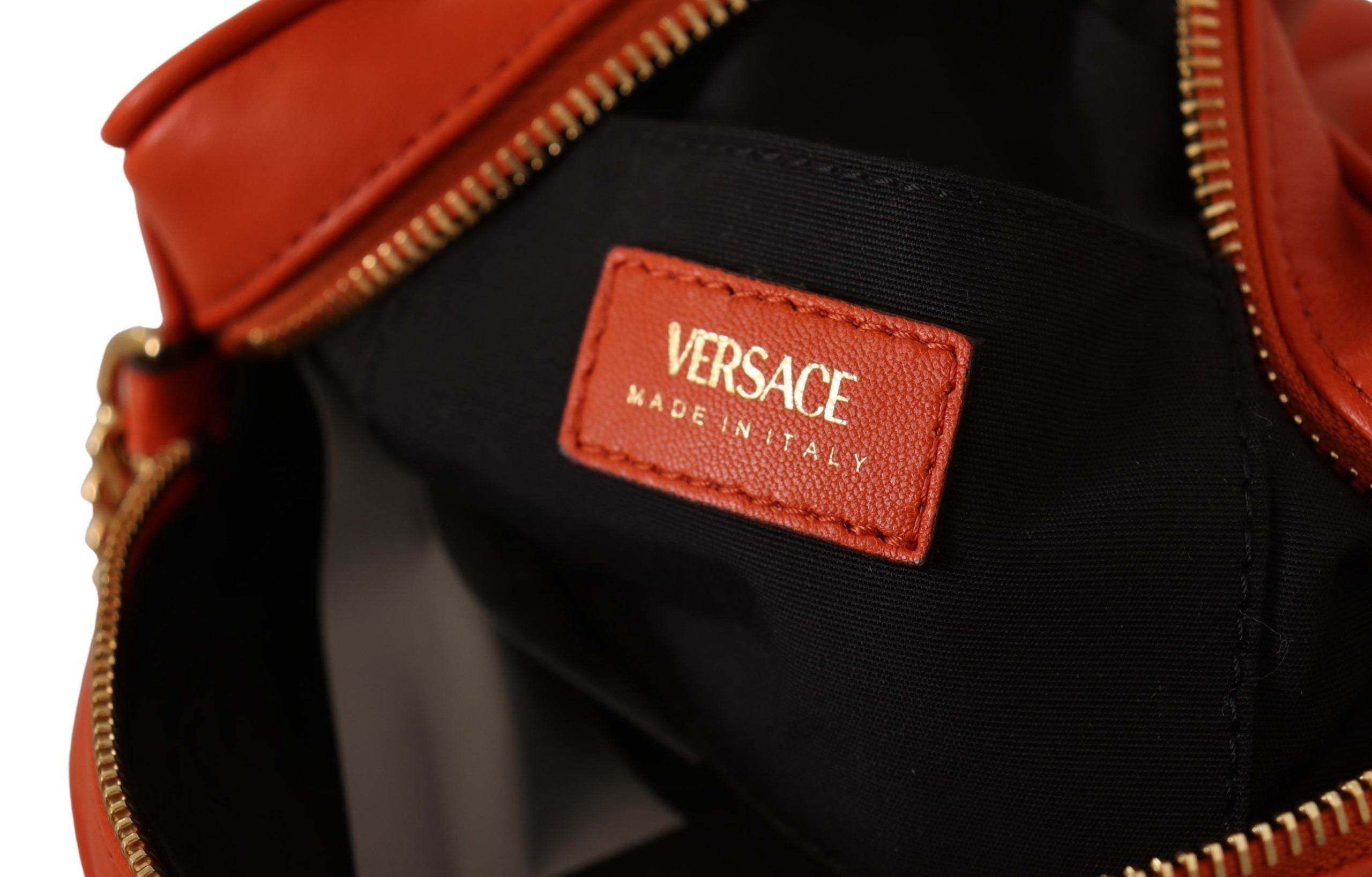 Versace élégant sac à bandoulière rond en cuir nappa