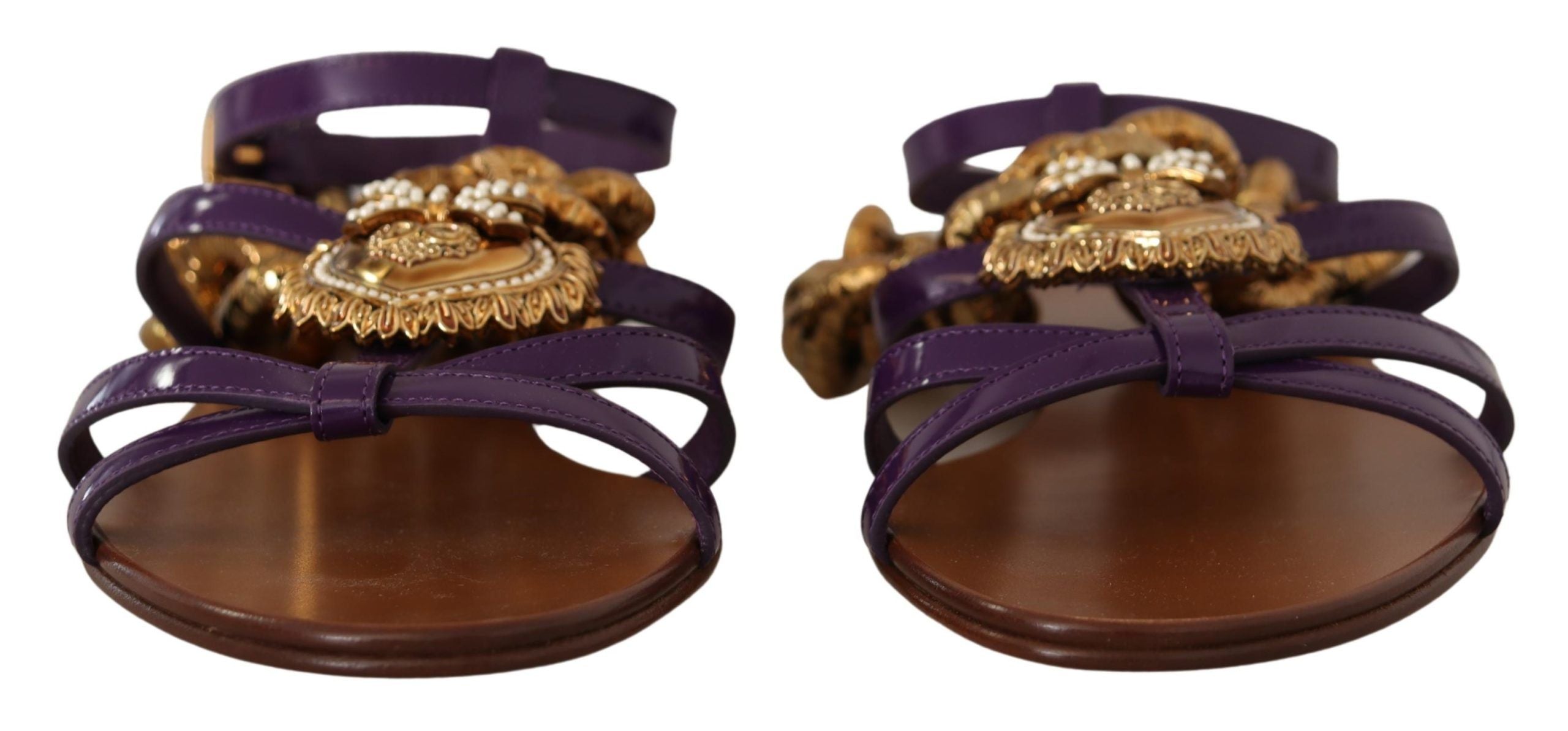 Dolce &amp; Gabbana - Chaussures plates gladiateur à chaîne cœur violet